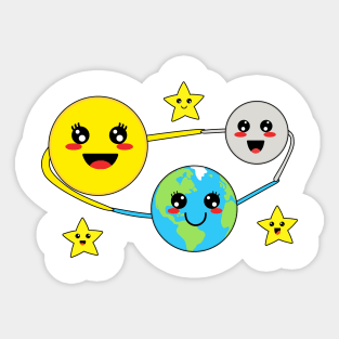 Cute Kawaii Sun Earth Moon and Stars Sticker